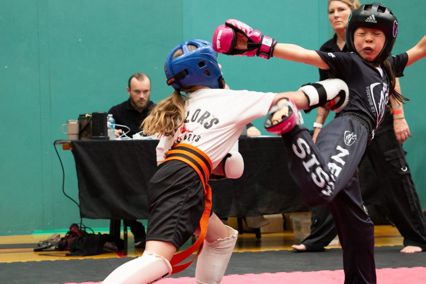 Junior students sparring at a Taylor's Martial Arts competition